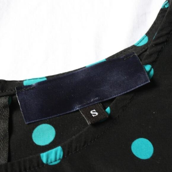 Francesca's Collections Blouse Women's Size Small Black and Teal Polka Dot - Picture 3 of 4